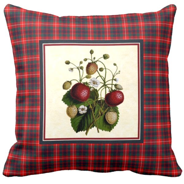 Strawberry with Fraser clan tartan pillow