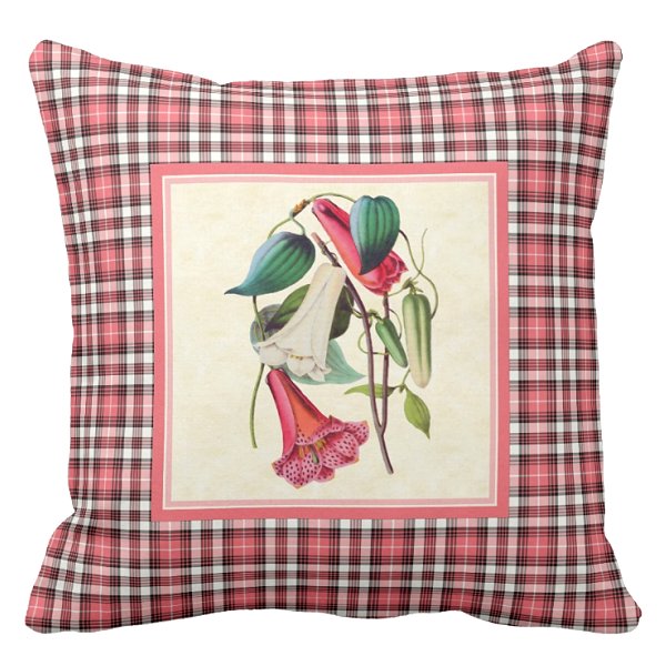 Bellflower with coral plaid pillow