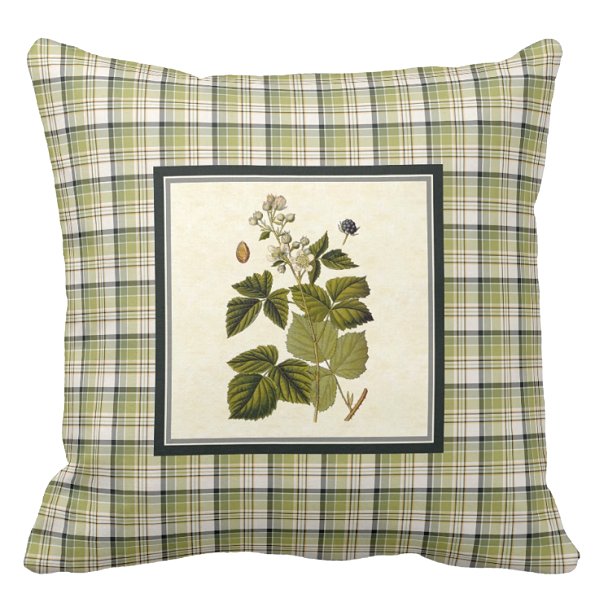 Blackberry with light green and navy blue throw pillow