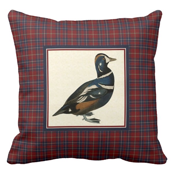 Duck with maroon rustic plaid pillow