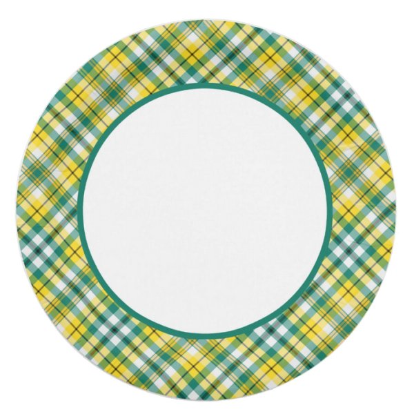 Yellow and green plaid paper plates