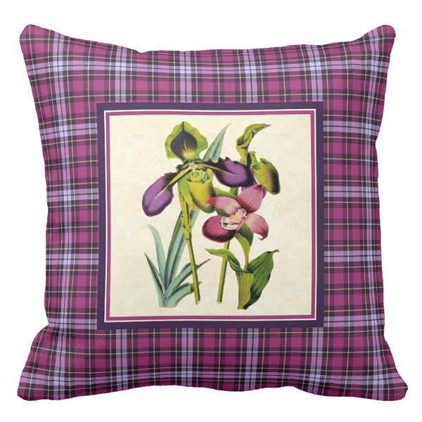 Lady's slipper with purple plaid pillow