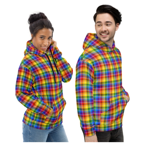 Bright rainbow plaid hoodies