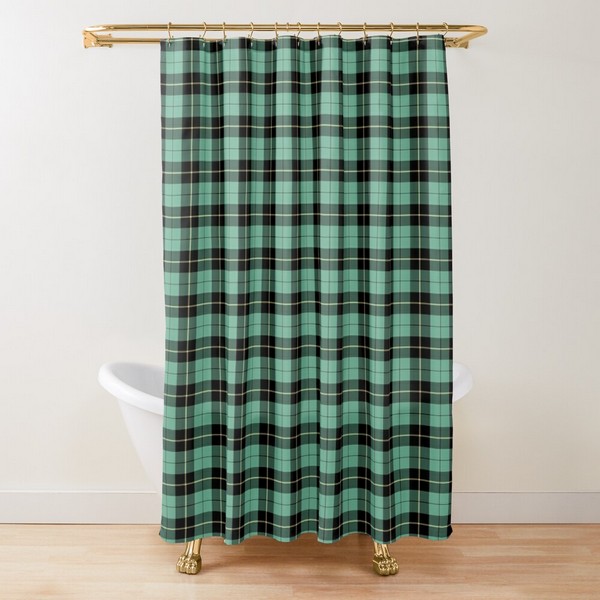 Mint green plaid shower curtain