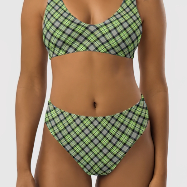 Light green and gray plaid bikini