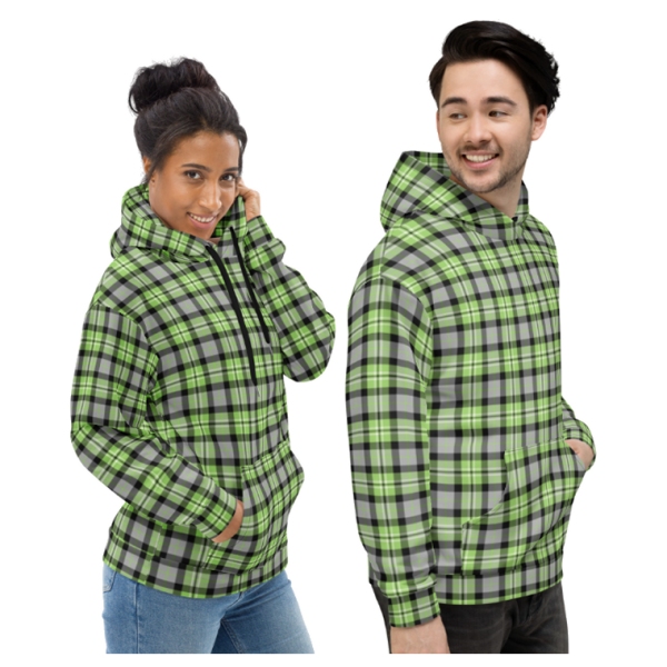 Light Green and Gray Plaid Hoodie
