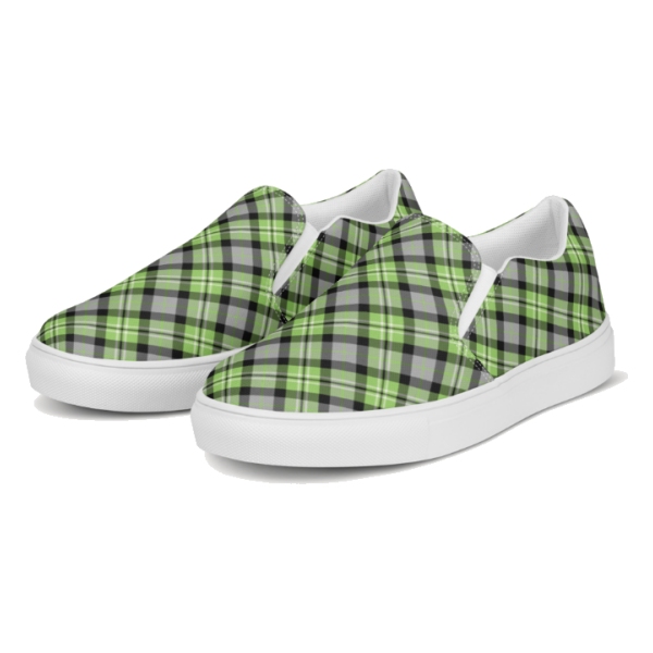 Light Green and Gray Plaid Slip-On Shoes
