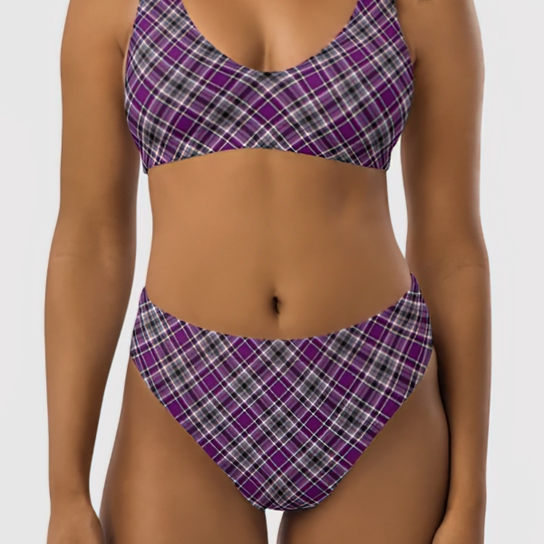 Purple, gray, and black plaid bikini