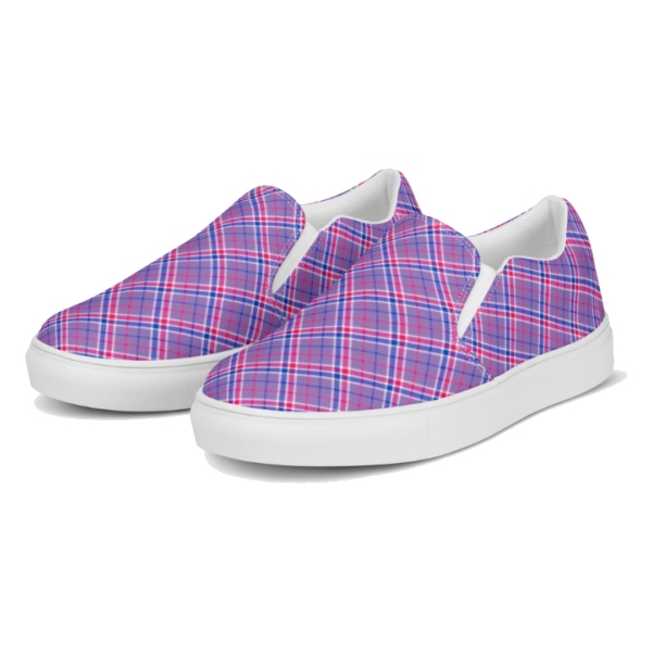 Lavender, Magenta, and Blue Plaid Slip-On Shoes