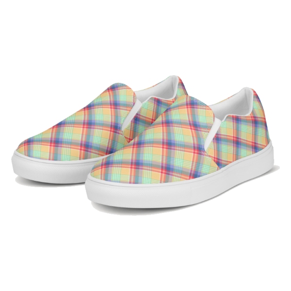 Bright Pastel Plaid Slip-On Shoes