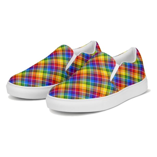 Bright Rainbow Plaid Slip-On Shoes
