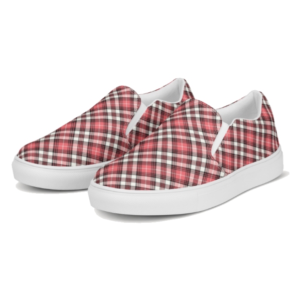 Coral Pink, Black, and White Plaid Slip-On Shoes
