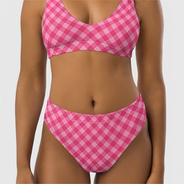 Bright pink checkered plaid bikini