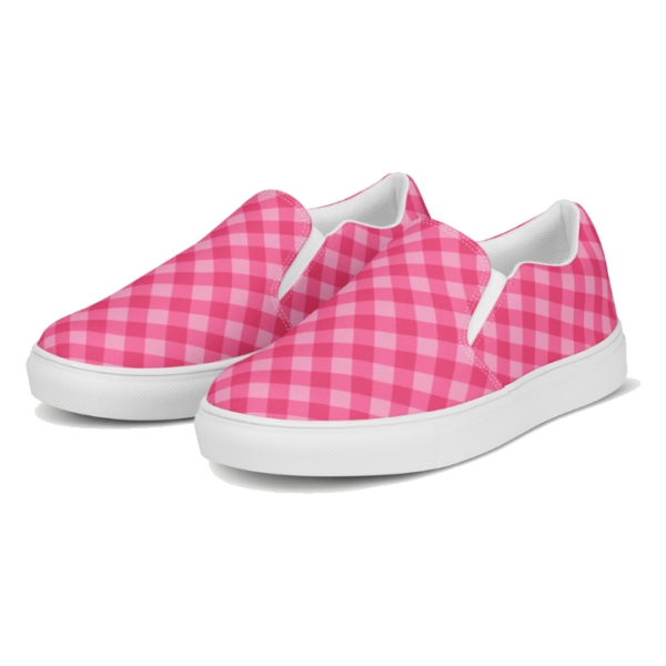 Bright Pink Checkered Plaid Slip-On Shoes