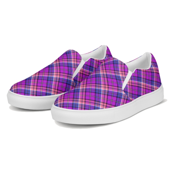 Bright Purple, Pink, and Blue Plaid Slip-On Shoes