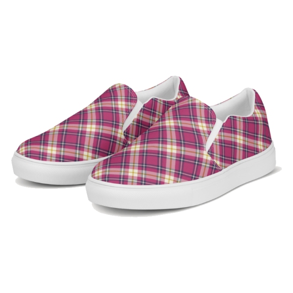 Hot Pink and Navy Blue Plaid Slip-On Shoes