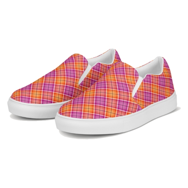 Bright Orange and Pink Plaid Slip-On Shoes