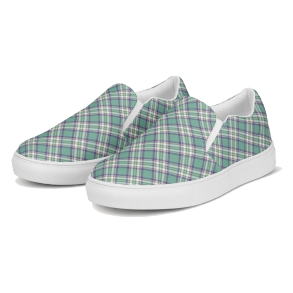 Light Green, Purple, and Yellow Plaid Slip-On Shoes