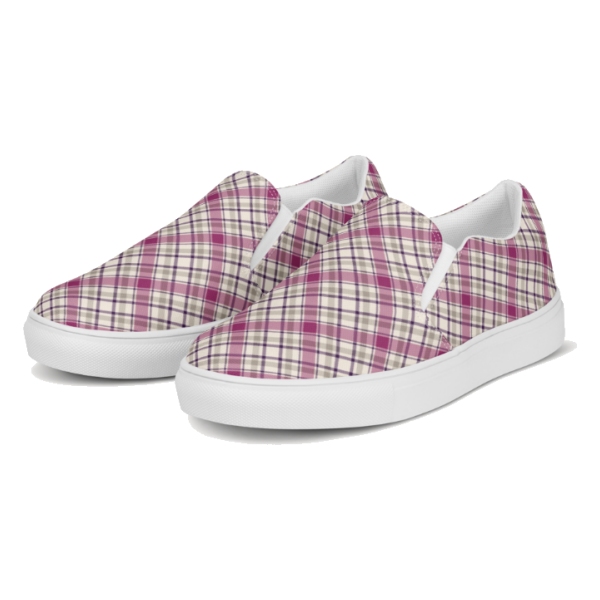 Magenta and Gray Plaid Slip-On Shoes