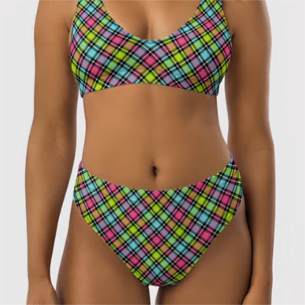 Neon checkered plaid bikini