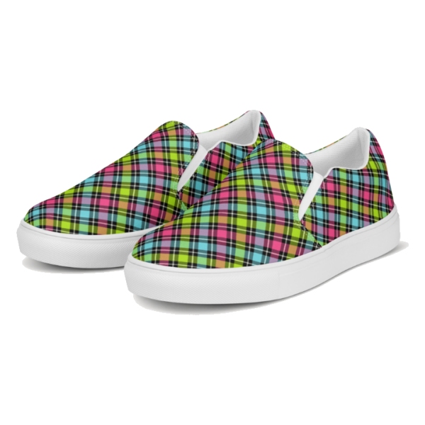 Neon Checkered Plaid Slip-On Shoes