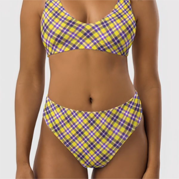 Yellow and purple plaid bikini