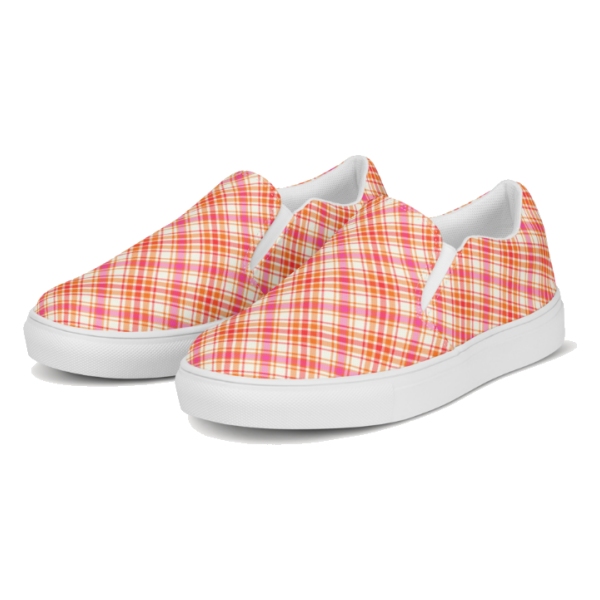Orange and Hot Pink Plaid Slip-On Shoes