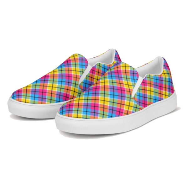 Hot Pink, Turquoise, and Yellow Plaid Slip-On Shoes