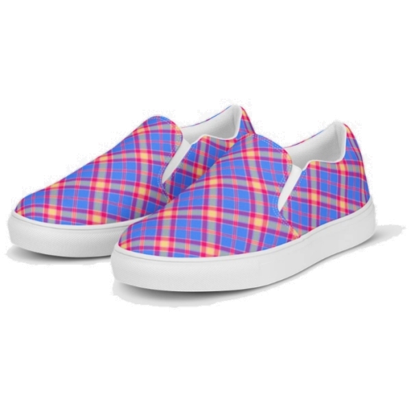 Bright Blue and Hot Pink Plaid Slip-On Shoes