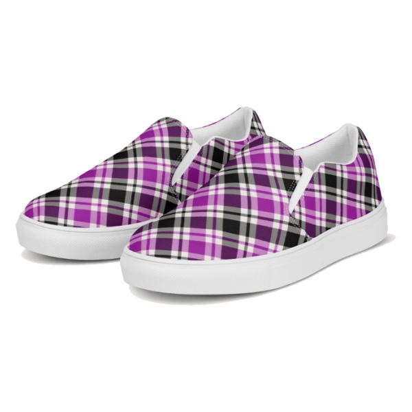 Purple Black and White Plaid Slip-On Shoes