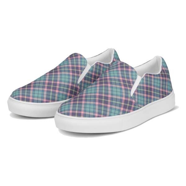 Light Green, Purple, and Pink Plaid Slip-On Shoes