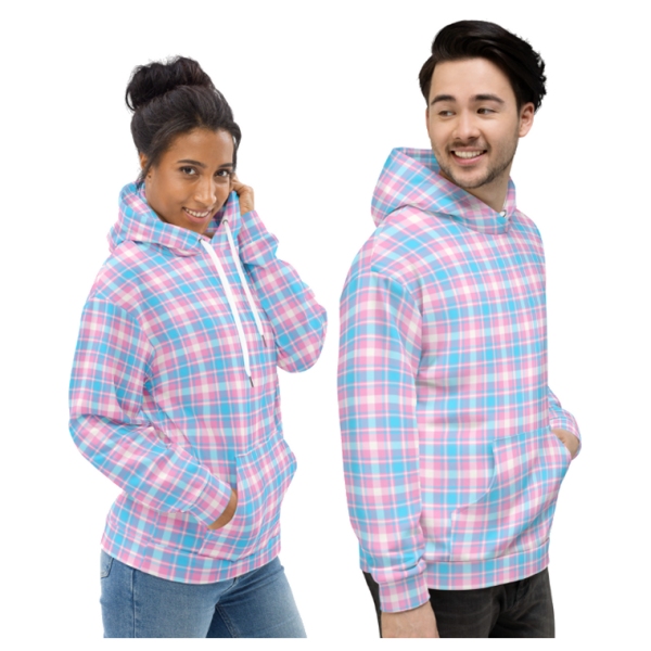Baby Blue, Pink and White Plaid Hoodie