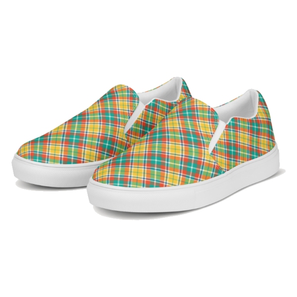 Yellow and Seafoam Green Plaid Slip-On Shoes