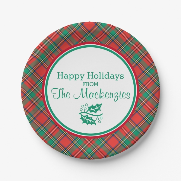 Classic Christmas plaid party plate