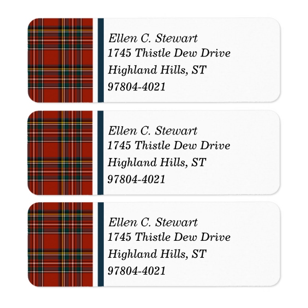 Return address labels with Royal Stewart tartan border