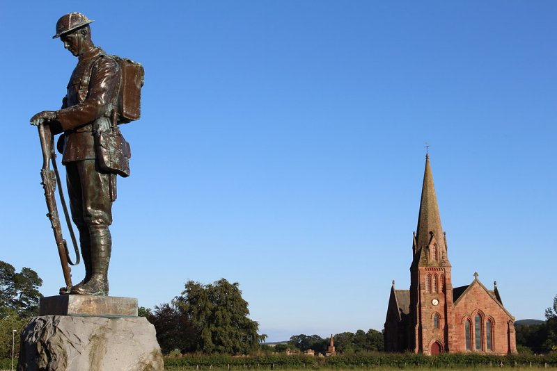 Penpont War Memorial and Parish Church by Leslie Barrie