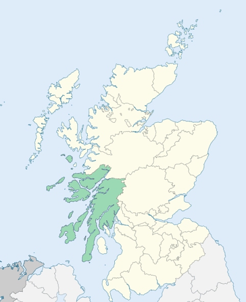 Map of Scotland with Argyllshire highlighted
