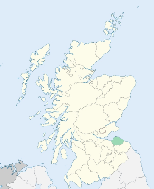 Map of Scotland with Haddingtonshire highlighted