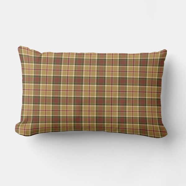 Gold and moss green plaid lumbar pillow