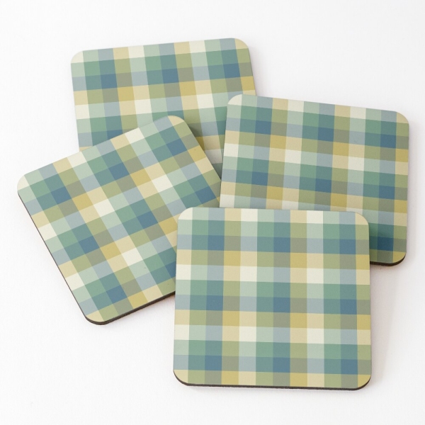Green and Blue Checkered Plaid Coasters