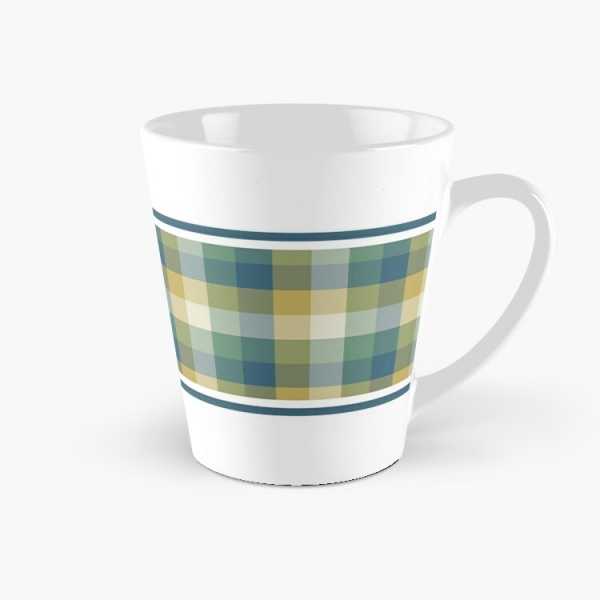 Green, blue, and yellow checkered plaid tall mug