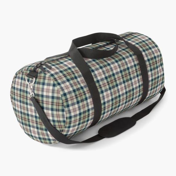 Light green and navy blue plaid duffle bag