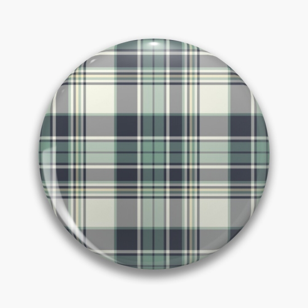 Seafoam green and navy blue plaid pinback button