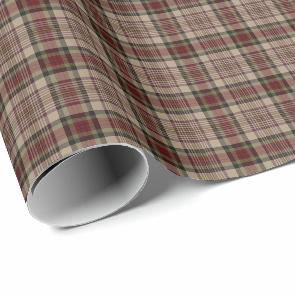 Tan, Dark Red, and Green Plaid Wrapping Paper