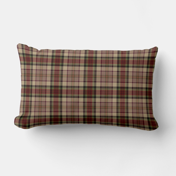 Tan, Dark Red, and Green Plaid Pillow