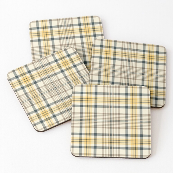 Yellow and Navy Blue Plaid Coasters