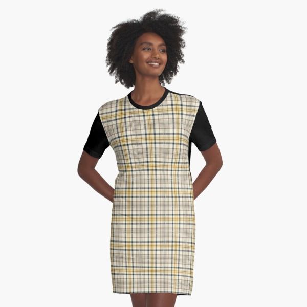 Yellow and navy blue plaid tee shirt dress