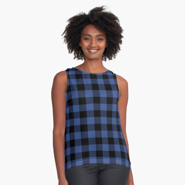 Lapis blue buffalo checkered plaid sleeveless top