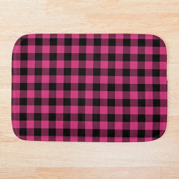 Bright pink buffalo plaid floor mat