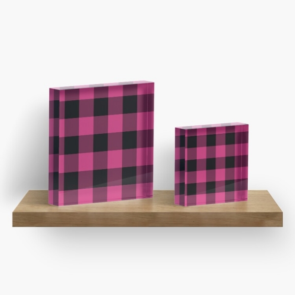 Bright pink buffalo plaid acrylic block